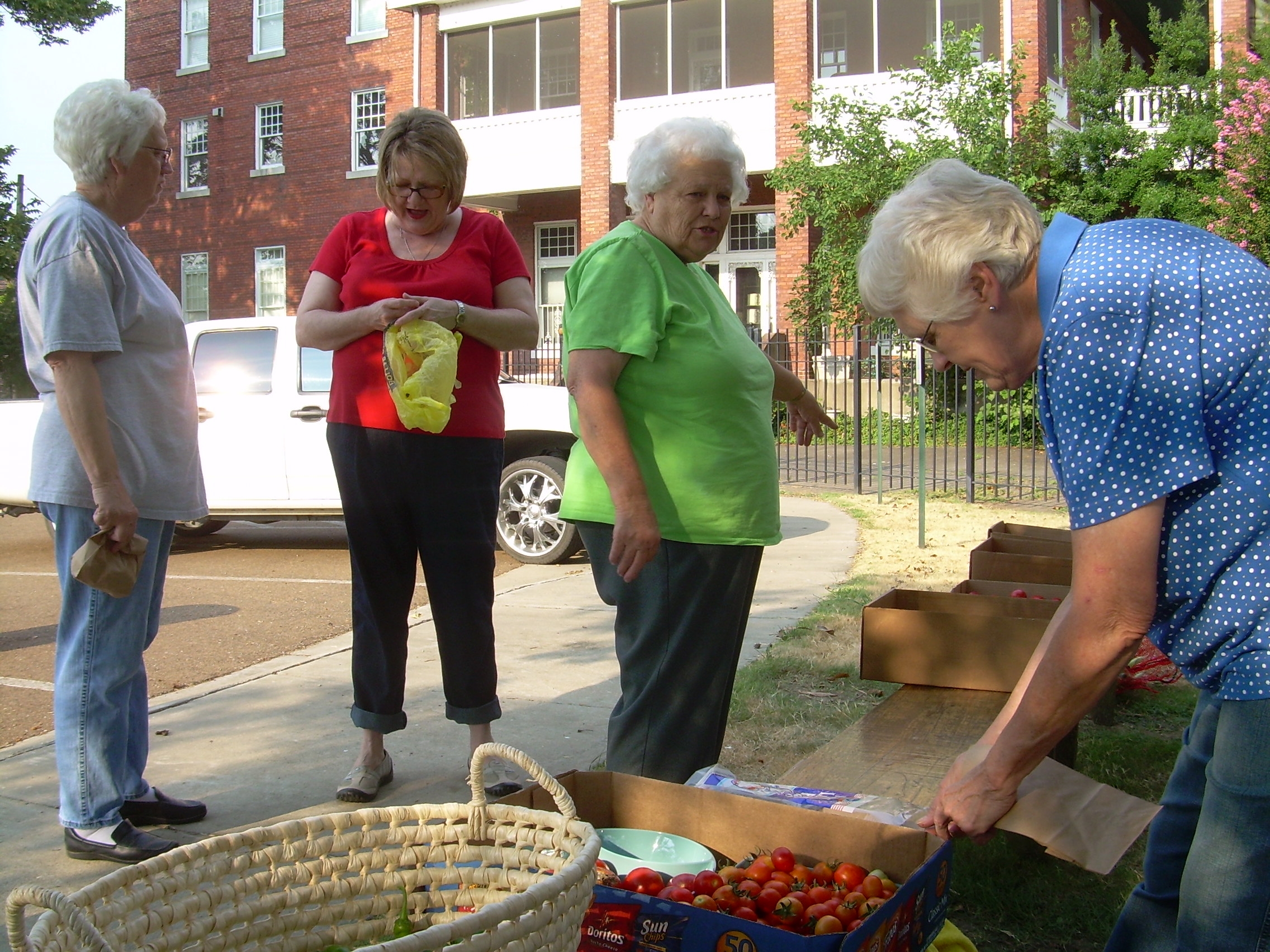 People shopping at a Monroe County, Arkansas farmer's market.