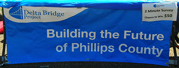 Phillips County, Arkansas Economic Development - blue table banner for Building the Future of Phillips County