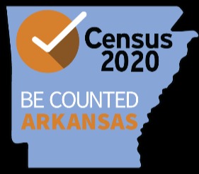 Picture of the state of Arkansas with "2020 Census Be Counted" written in.