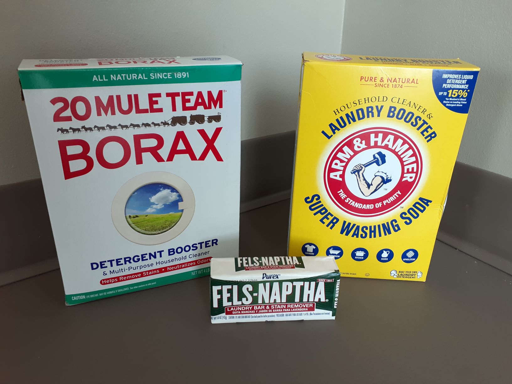 supplies used in laundry detergent - Borax, Super Washing Soda, Fels-Naptha soap