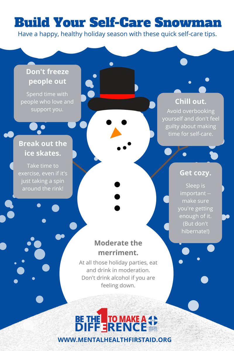 Suggestions for self-care, using the winter theme, such as "Chill Out."