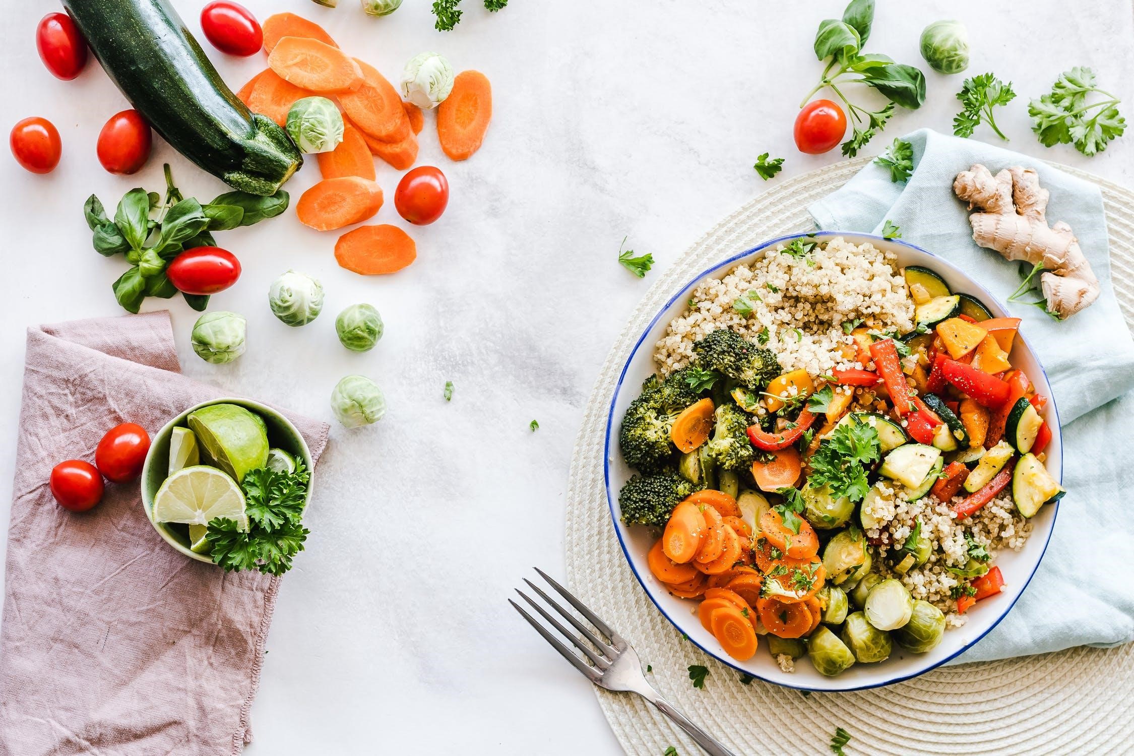 dinner table with healthy food