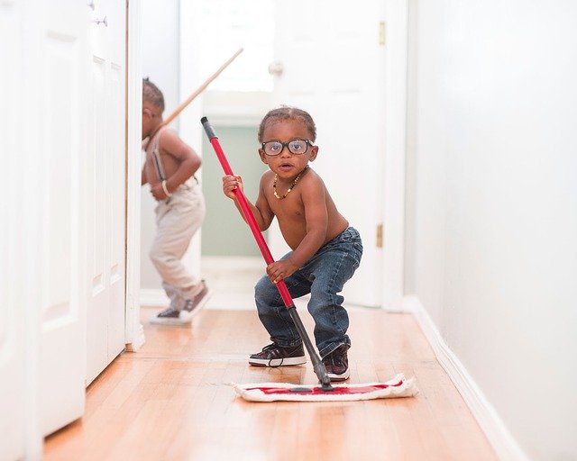 kids cleaning the floor