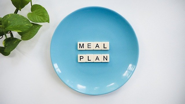 Meal Plan letter tiles on blue plate
