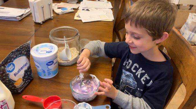 Grayson stirring up oats