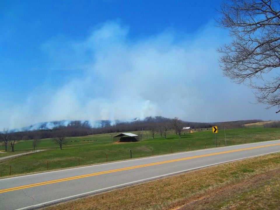 Prescribe fire showing smoke moving away from highway