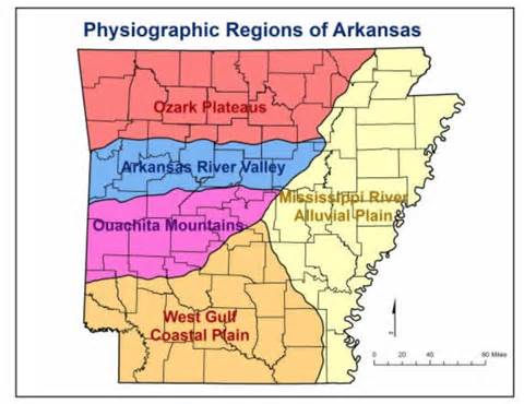 Physiographic Regions of Arkansas Map