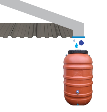 Stylized image of rain going into water barrel
