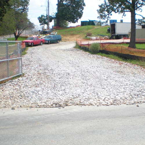 stabilized construction exit shows rocks and gravel road instead of dirt