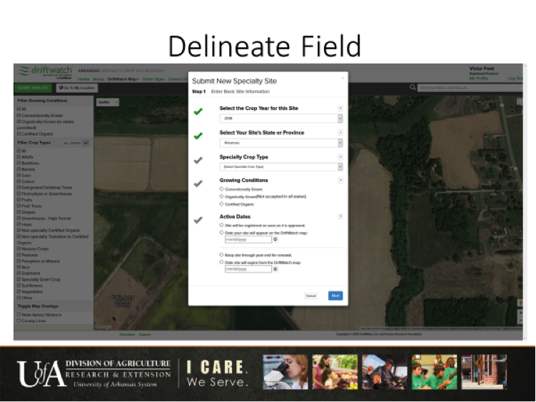 Delineate field page which exhibits information that will be displayed as you upload your account.