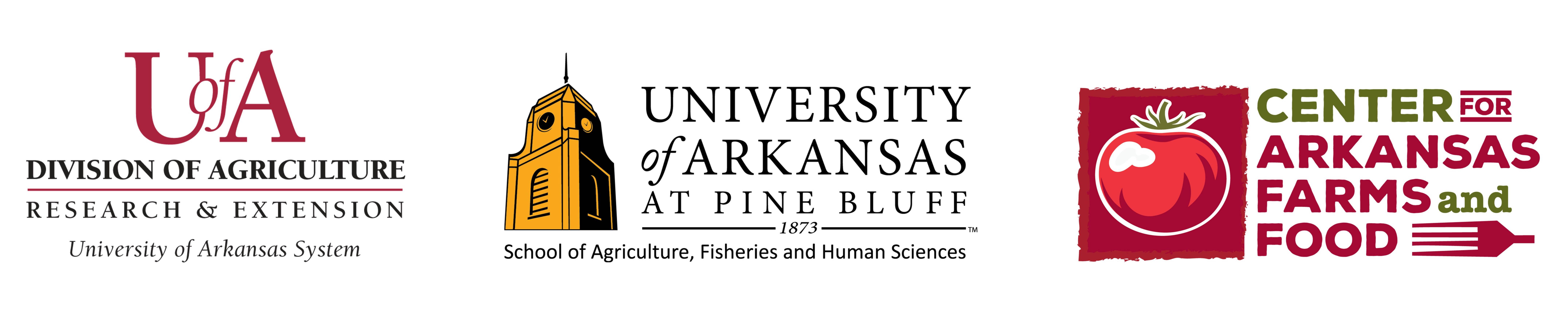 Organizer logos, UofA, UAPB and Arkansas SARE and Arkansas Horticulture Society 