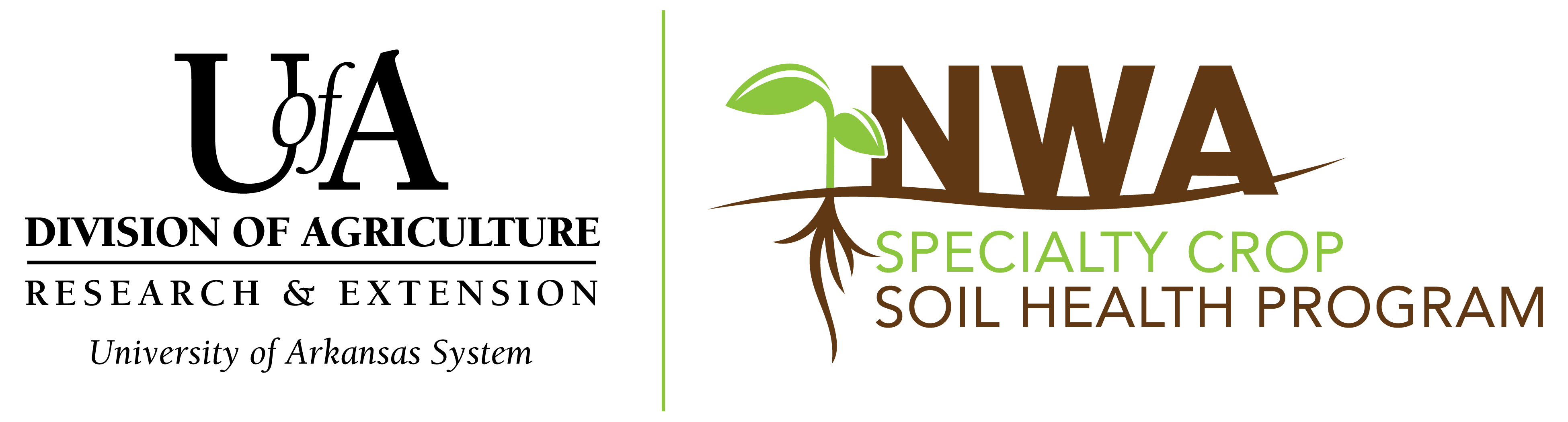 Logos for the University of Arkansas System Division of Agriculture and Northwest Arkansas Specialty Crop Soil Health Program