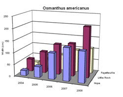 Bar chart showing Shoot Width for Osmanthus americanus. Link to larger picture. Select back button to return.
