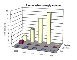 Bar chart showing Trunk Diameter for Sequoiadendron giganteum. Link to larger picture. Select back button to return.