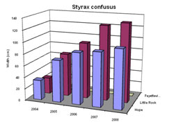 Bar chart showing Width for Sinojackia xylocarpa. Link to larger picture. Select back button to return.