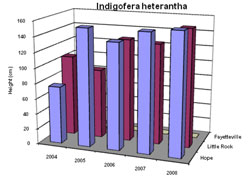 Bar chart showing Height for Indigofera heterantha. Link to larger picture. Select back button to return.