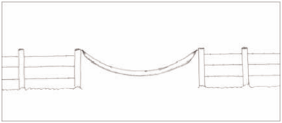 drawing of a back rubber - sack stretched across two fence posts for an animal to walk under