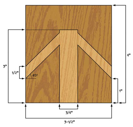 Diagram with measurements of the hole pathways of wood block part of the carpenter bee trap