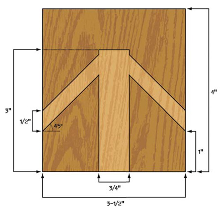 Diagram with measurements of the hole pathways of wood block part of the carpenter bee trap