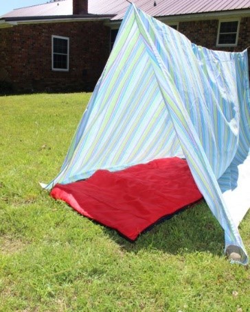 homemade tent made with a sheet