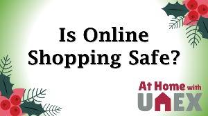 Poinsetta leaves in corners of graphic asking "Is online shopping safe?"