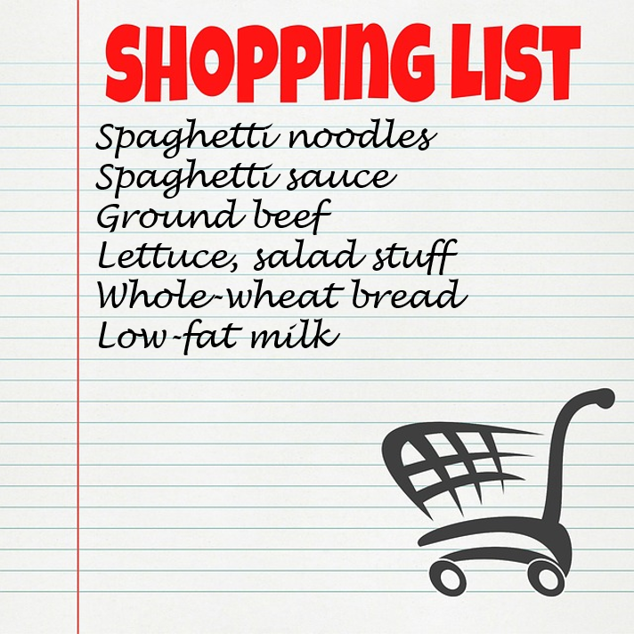 shopping list on notebook paper