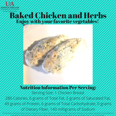 Finished chicken with nutrition information