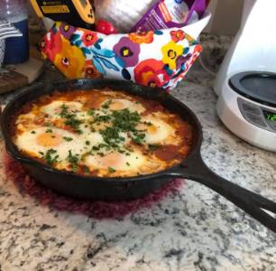 Shakshuka in cast iron skillet