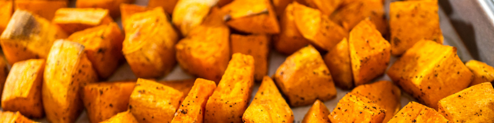 diced roasted sweet potatoes fresh from the oven