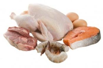 Picture of turkey, fish, eggs, and shrimp.