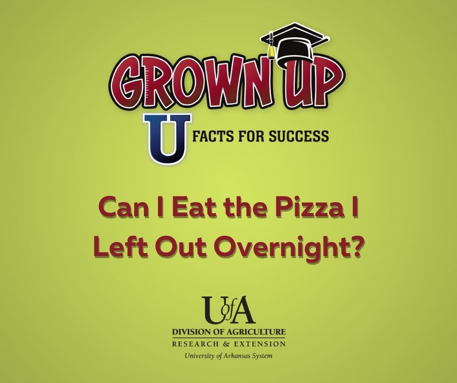 Image with a green background with the Grown Up U logo and the title "Can I Eat the Pizza That I Left Out Overnight?