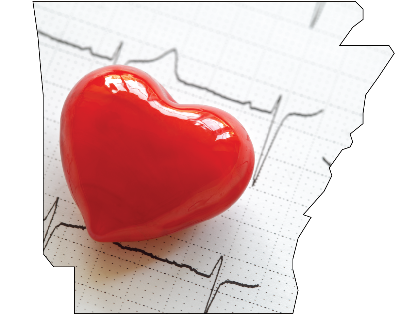 state of arkansas outline with heart and echocardiogram report