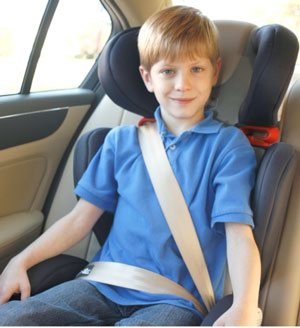 Child in second booster option - highback booster. This provides the same height boost for proper seat belt placement.