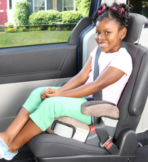 Child in Regular Booster - Boosts their height so seat belt is in proper place, on their chest and not digging into their neck.