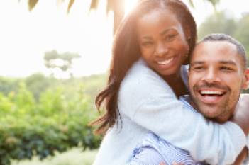 couple hugging and smiling