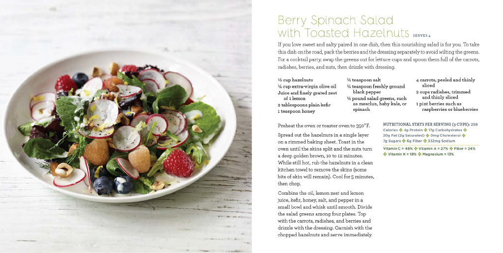 Berry Spinach salad with toasted hazelnuts recipe can be found at link below 