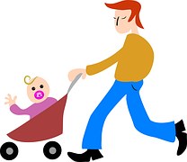 dad pushing baby in stroller