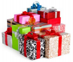 Pile of wrapped giftboxes