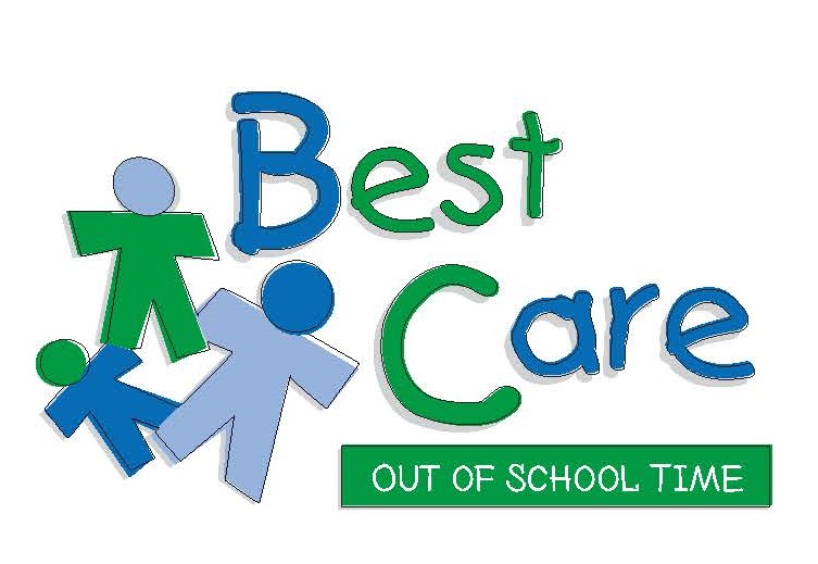 Best Care Out of School time logo with paper doll children