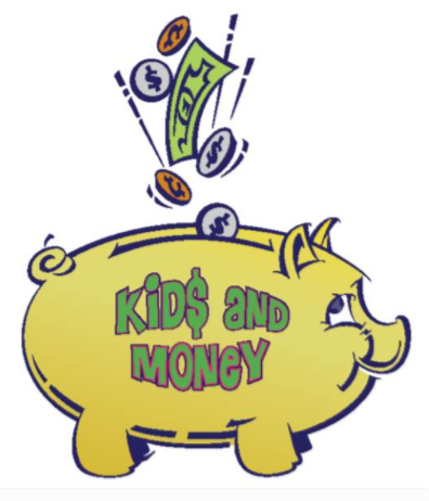 Piggy bank with words kids and money on the side