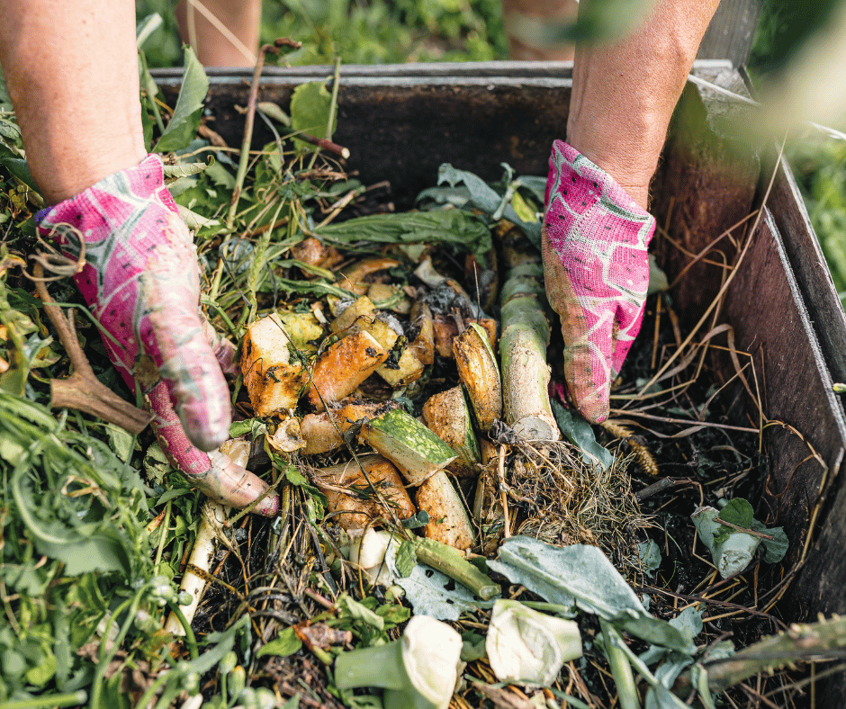 hands mixing up compost