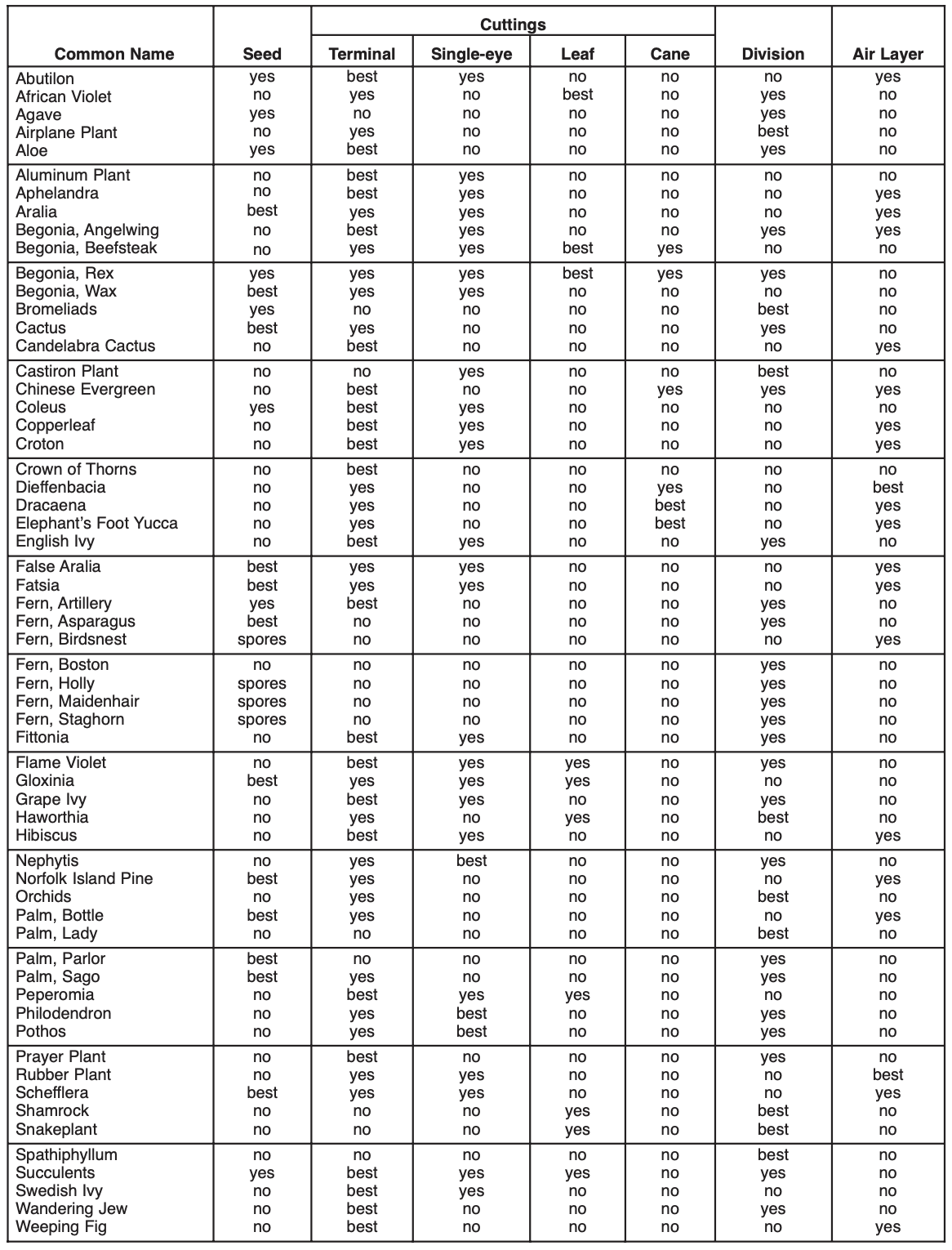 Methods of propagating sixty of the most common house plants.