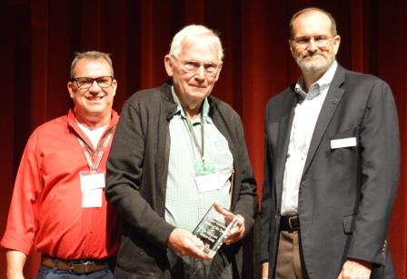 Jim Maclean receiving MG Mentor of the Year award from Randy Forst and Dr. Bob Scott